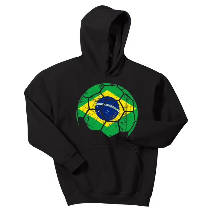 Brazil Soccer Ball Flag Jersey Kids Hoodie