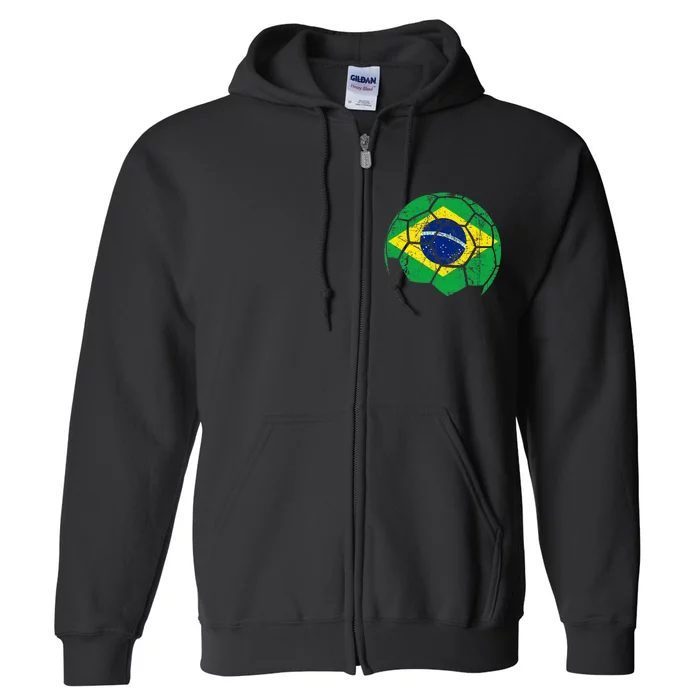 Brazil Soccer Ball Flag Jersey Full Zip Hoodie