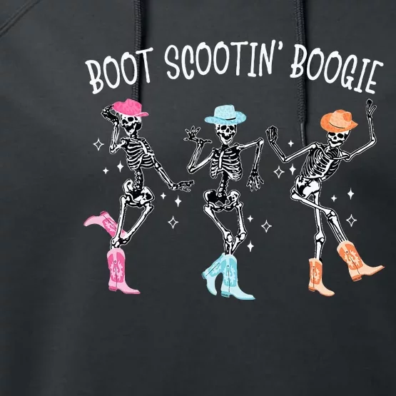 Boot Scootin Boogie Retro Western Skeleton Dancing Cowboys Performance Fleece Hoodie