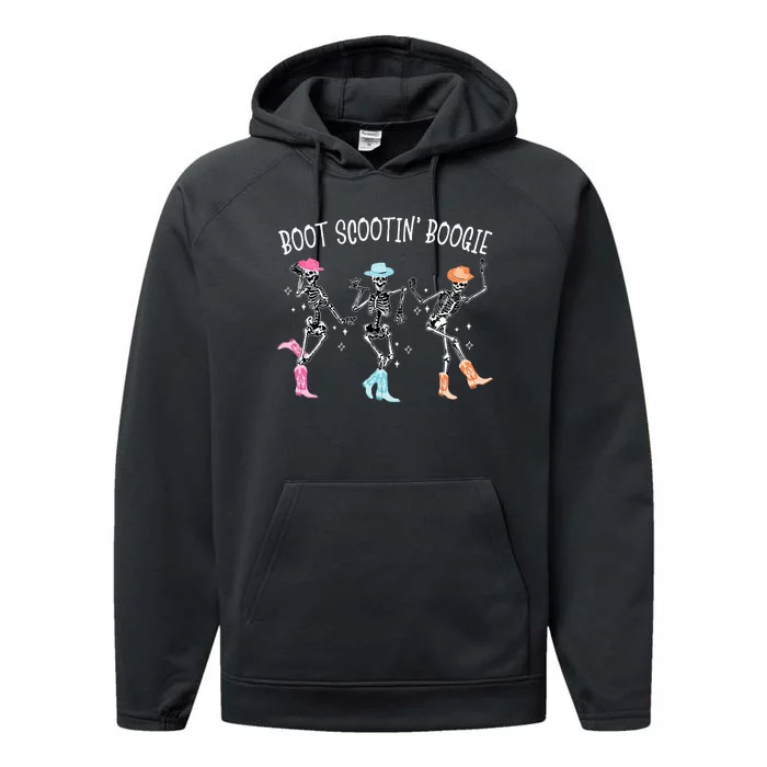 Boot Scootin Boogie Retro Western Skeleton Dancing Cowboys Performance Fleece Hoodie