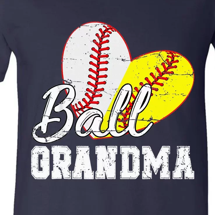 Baseball Softball Ball Heart Grandma Funny Mother's Day V-Neck T-Shirt