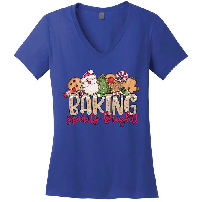 Baking Spirits Bright Christmas Baker Holiday Baking Team Gift Women's V-Neck T-Shirt