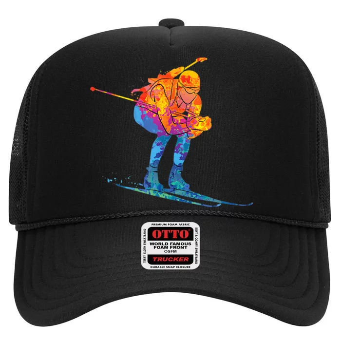 Biathlete Skiing Biathlon High Crown Mesh Trucker Hat