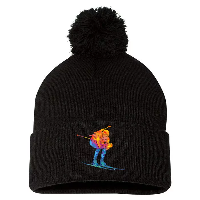 Biathlete Skiing Biathlon Pom Pom 12in Knit Beanie