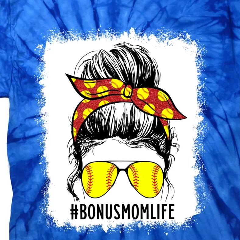 Bleached Softball Bonus Mom Game Day Bonus Mom Mother's Day Cool Gift Tie-Dye T-Shirt