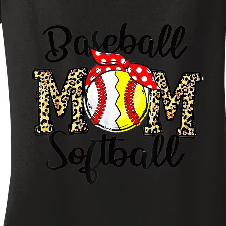 Bleached Softball Baseball Mom Leopard Tee Mothers Day Wo Women's V-Neck T-Shirt