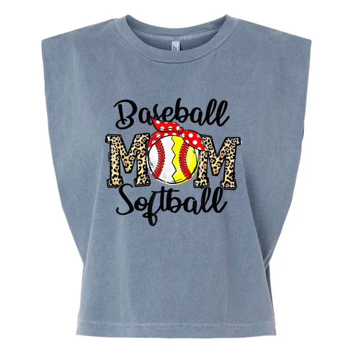 Bleached Softball Baseball Mom Leopard Tee Mothers Day Wo Garment-Dyed Women's Muscle Tee