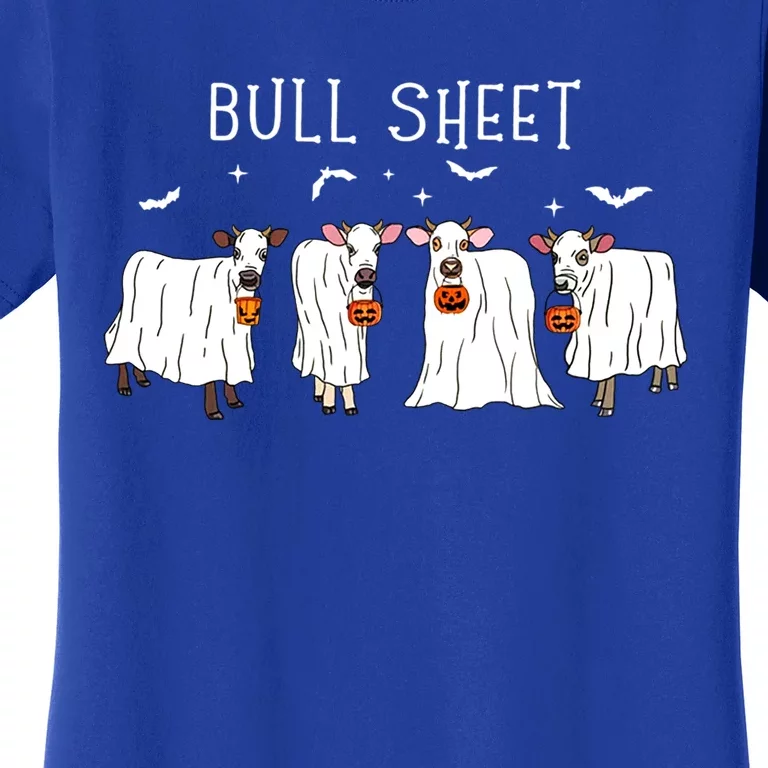 Bull Sheet Boo Ghost Cow Halloween Funny Bull Sheet Cows Funny Gift Women's T-Shirt