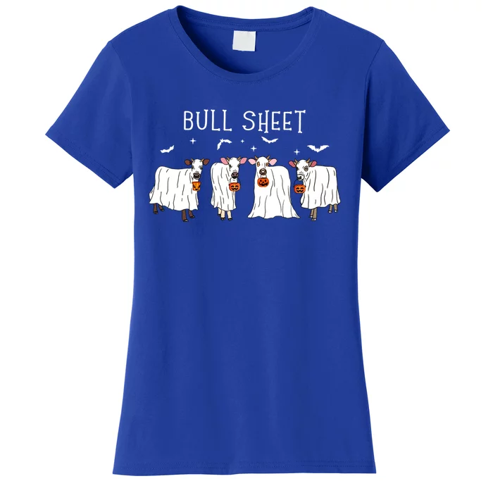 Bull Sheet Boo Ghost Cow Halloween Funny Bull Sheet Cows Funny Gift Women's T-Shirt