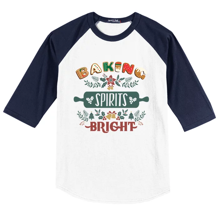 Baking Spirits Bright Holiday Christmas Cookie Baking Cute Gift Baseball Sleeve Shirt