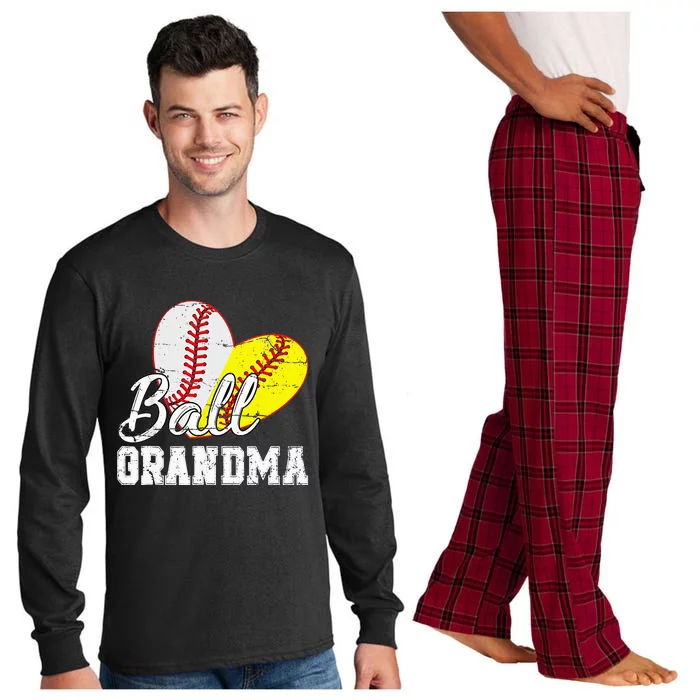 Baseball Softball Ball Heart Grandma Mother's Day Long Sleeve Pajama Set