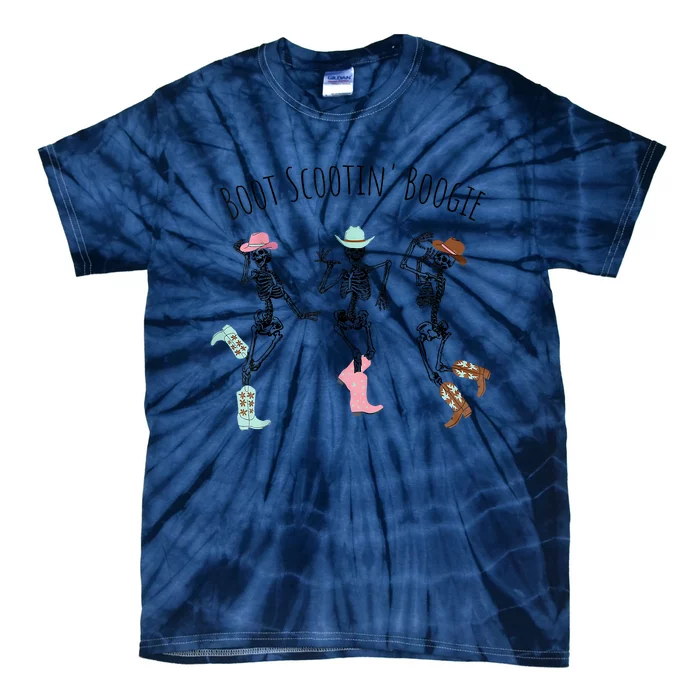 Boot Scootin Boogie Skeletons Dancing Western Halloween Tie-Dye T-Shirt