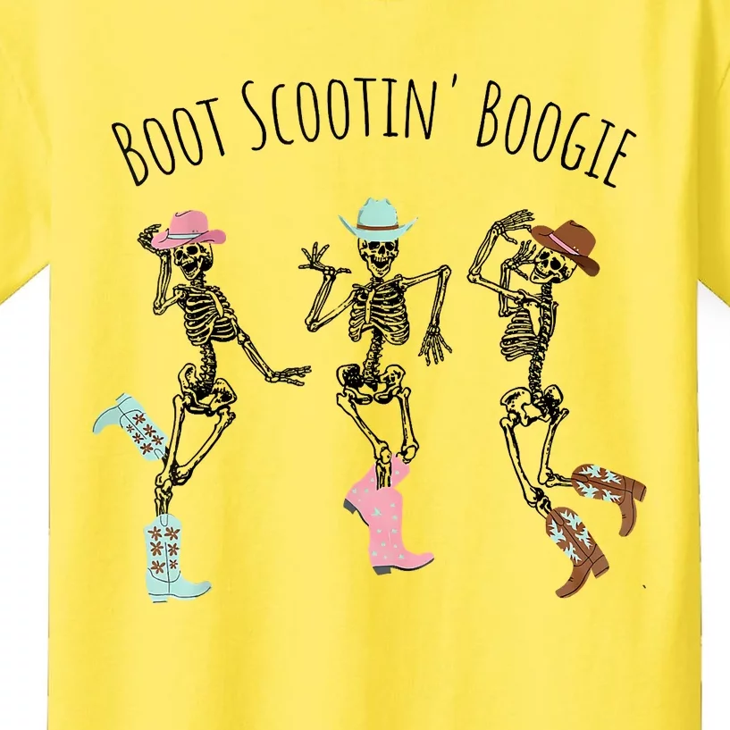 Boot Scootin Boogie Skeletons Dancing Western Halloween Kids T-Shirt