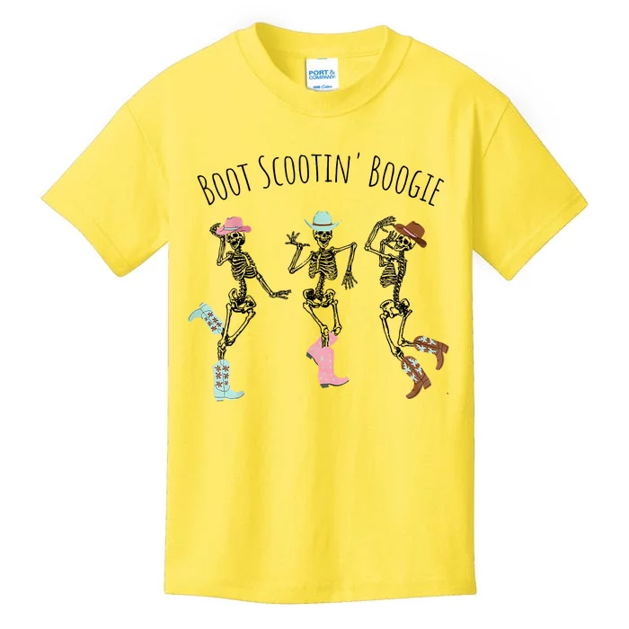 Boot Scootin Boogie Skeletons Dancing Western Halloween Kids T-Shirt