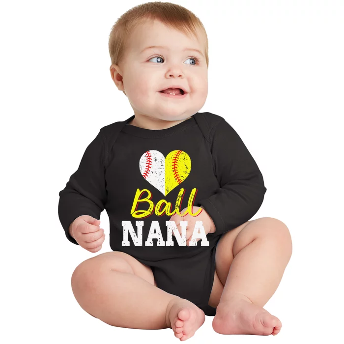 Baseball Softball Ball Heart Nana Mother's Day Grandma Mom Baby Long Sleeve Bodysuit