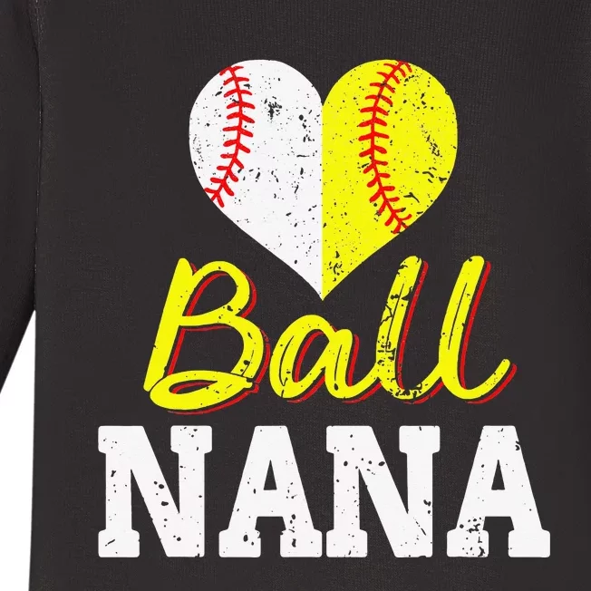 Baseball Softball Ball Heart Nana Mother's Day Grandma Mom Baby Long Sleeve Bodysuit