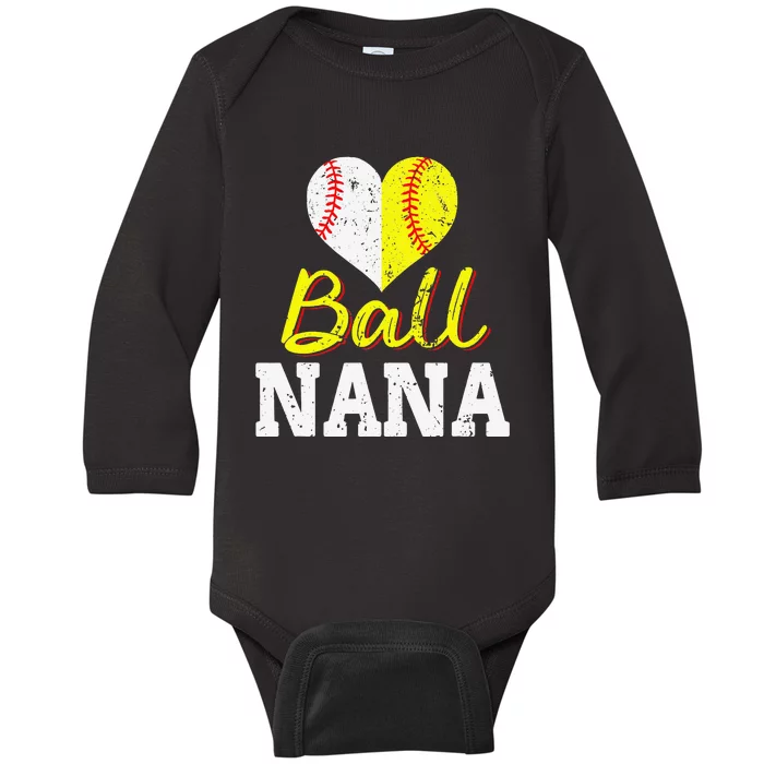 Baseball Softball Ball Heart Nana Mother's Day Grandma Mom Baby Long Sleeve Bodysuit