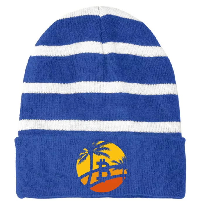 Bitcoin Summer Beach Time Gift Striped Beanie with Solid Band