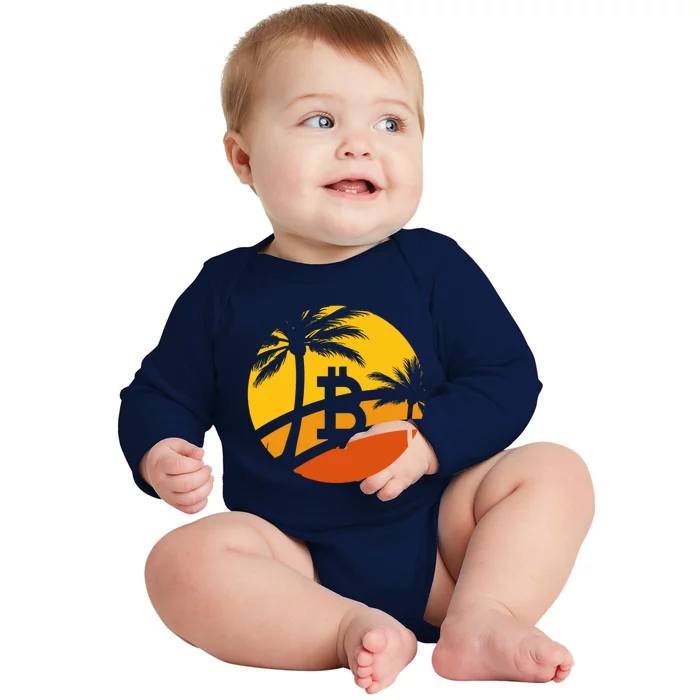 Bitcoin Summer Beach Time Gift Baby Long Sleeve Bodysuit