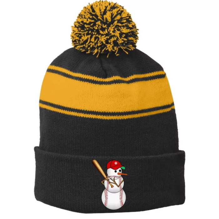 Baseball Snowman Balls Snow Christmas Xmas Gifts Stripe Pom Pom Beanie