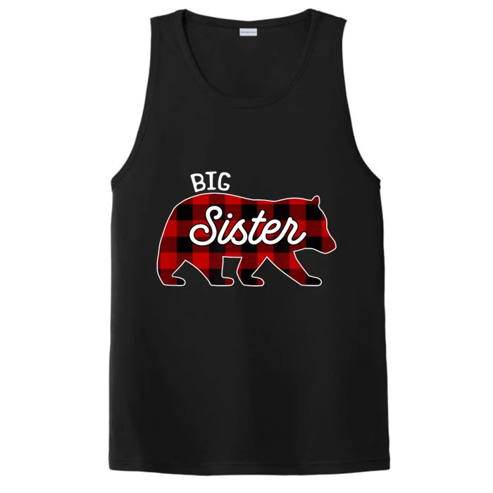 Big Sister Bear Red Buffalo Plaid Matching Family Performance Tank