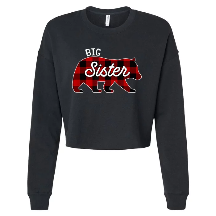 Big Sister Bear Red Buffalo Plaid Matching Family Cropped Pullover Crew