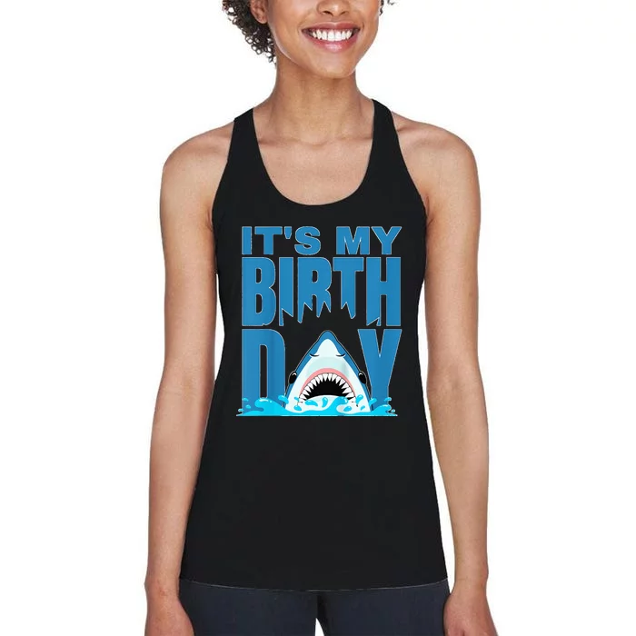 Blue Shark Birthday Shark Bite Its My Birthday Women's Racerback Tank