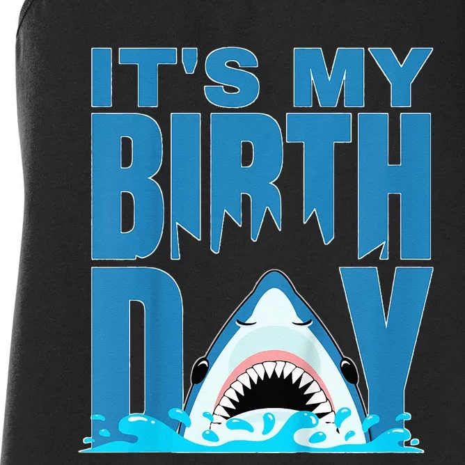 Blue Shark Birthday Shark Bite Its My Birthday Women's Racerback Tank