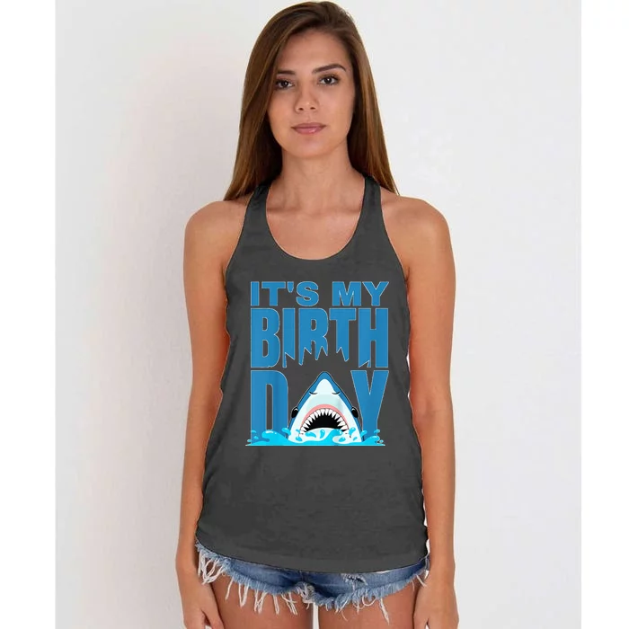 Blue Shark Birthday Shark Bite Its My Birthday Women's Knotted Racerback Tank