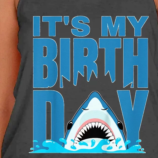 Blue Shark Birthday Shark Bite Its My Birthday Women's Knotted Racerback Tank