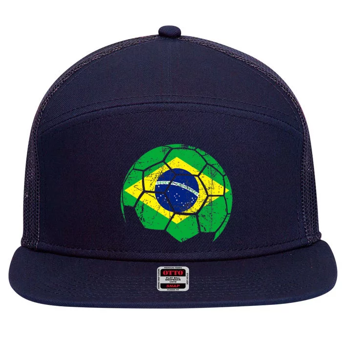 Brazil Soccer Ball Flag Jersey 7 Panel Mesh Trucker Snapback Hat