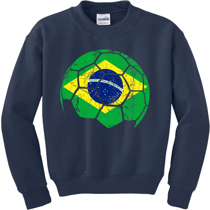 Brazil Soccer Ball Flag Jersey Kids Sweatshirt