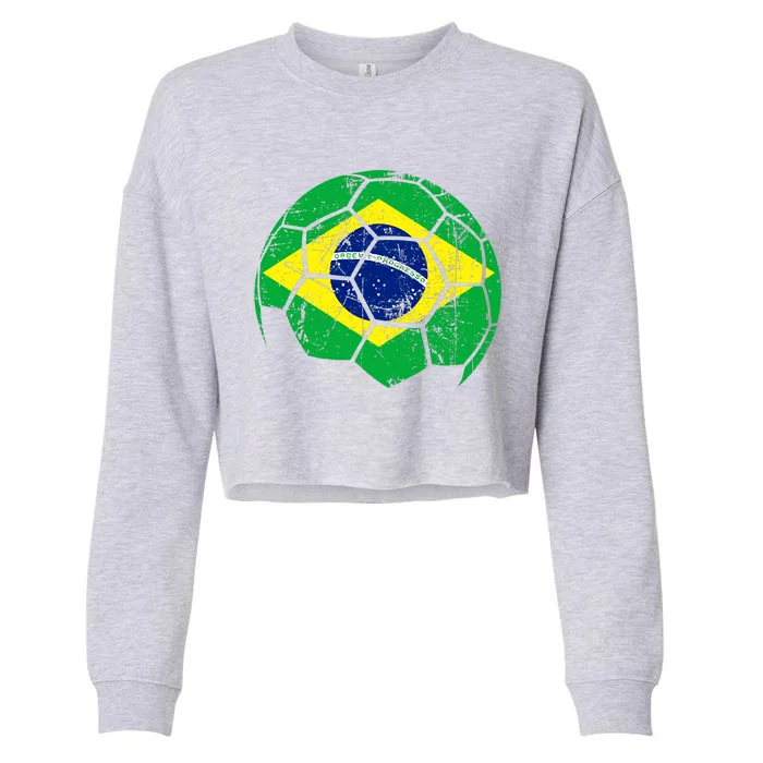 Brazil Soccer Ball Flag Jersey Cropped Pullover Crew