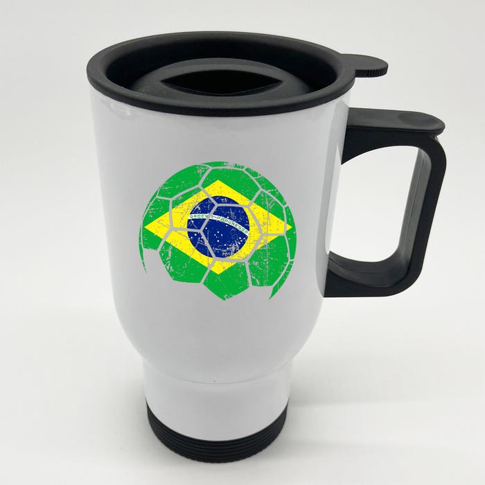 Brazil Soccer Ball Flag Jersey Front & Back Stainless Steel Travel Mug