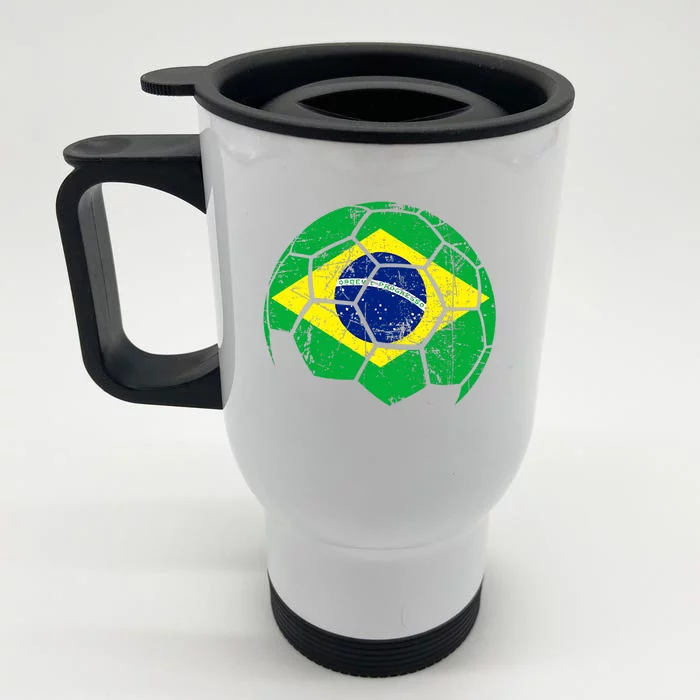 Brazil Soccer Ball Flag Jersey Front & Back Stainless Steel Travel Mug