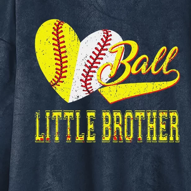 Baseball Softball Ball Heart Little Brother Father Day Hooded Wearable Blanket