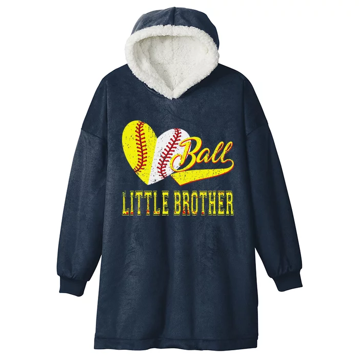 Baseball Softball Ball Heart Little Brother Father Day Hooded Wearable Blanket