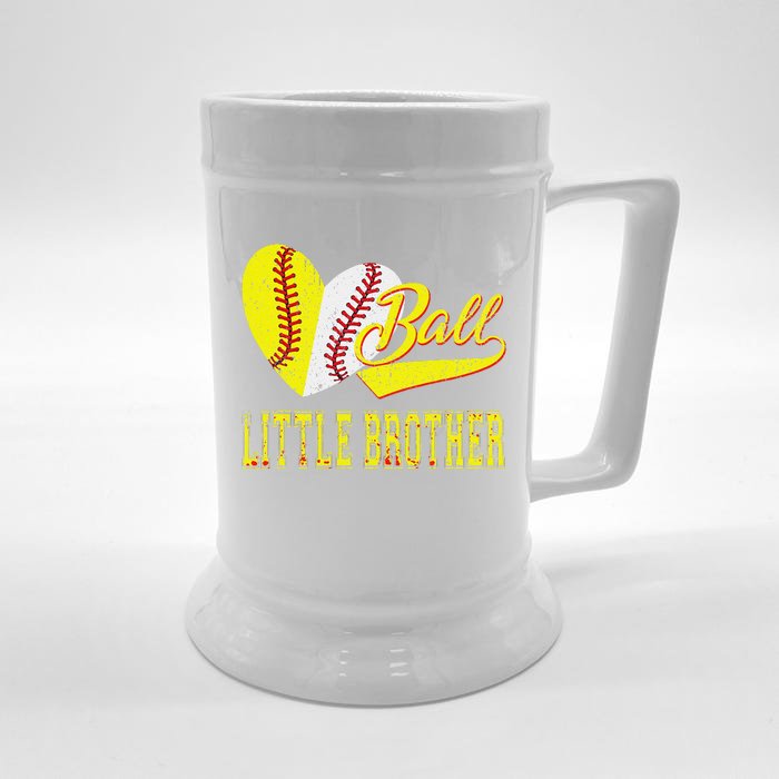 Baseball Softball Ball Heart Little Brother Father Day Front & Back Beer Stein