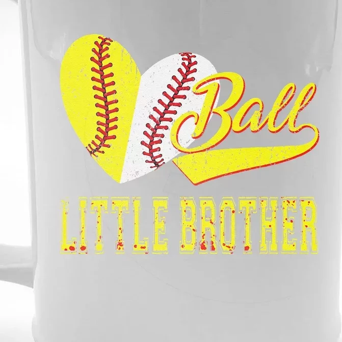 Baseball Softball Ball Heart Little Brother Father Day Front & Back Beer Stein