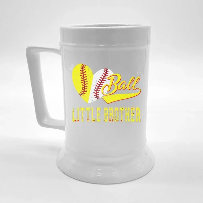 Baseball Softball Ball Heart Little Brother Father Day Front & Back Beer Stein