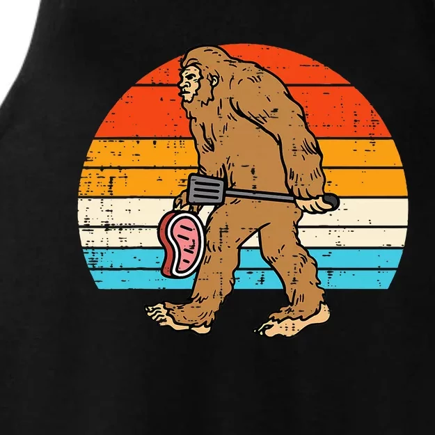 Bigfoot Sasquatch Bbq Retro Barbecue Grilling Ladies Tri-Blend Wicking Tank