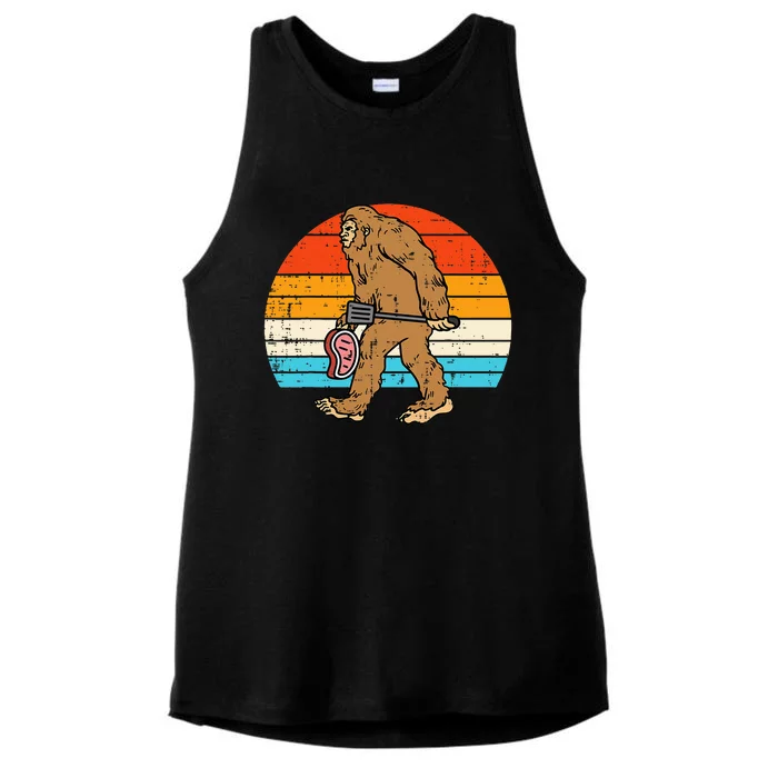 Bigfoot Sasquatch Bbq Retro Barbecue Grilling Ladies Tri-Blend Wicking Tank