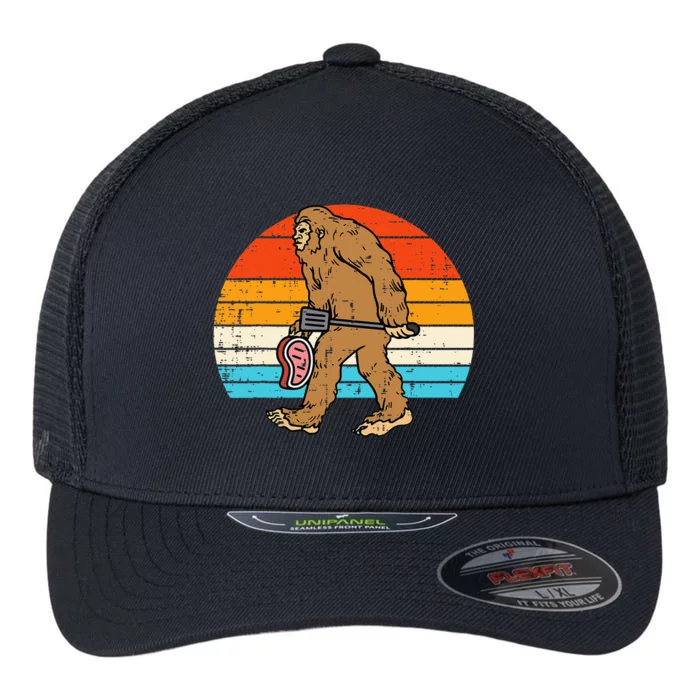 Bigfoot Sasquatch Bbq Retro Barbecue Grilling Flexfit Unipanel Trucker Cap