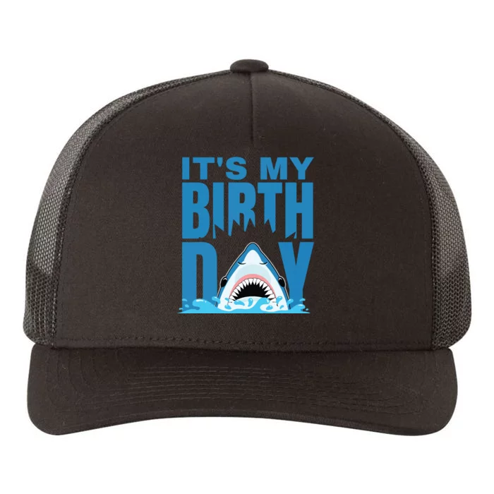 Blue Shark Birthday Shark Bite Its My Birthday Yupoong Adult 5-Panel Trucker Hat