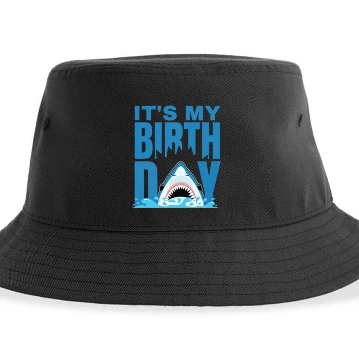 Blue Shark Birthday Shark Bite Its My Birthday Sustainable Bucket Hat