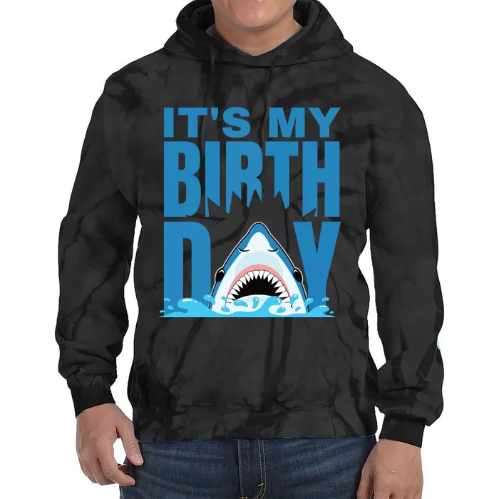 Blue Shark Birthday Shark Bite Its My Birthday Tie Dye Hoodie