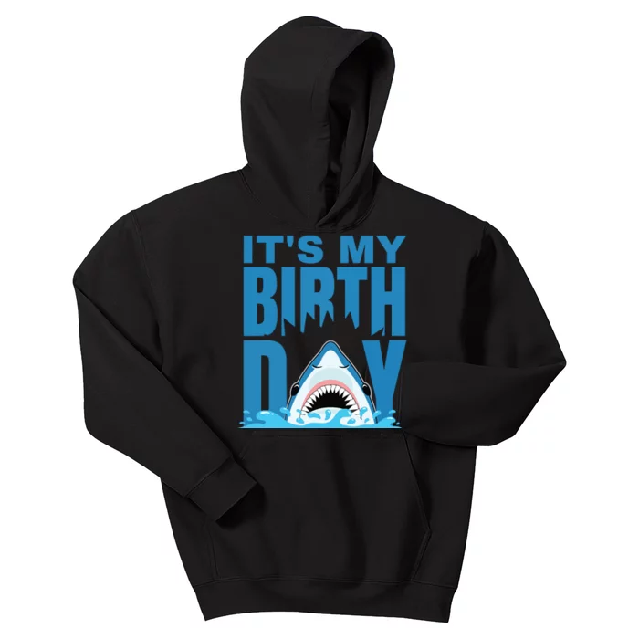 Blue Shark Birthday Shark Bite Its My Birthday Kids Hoodie