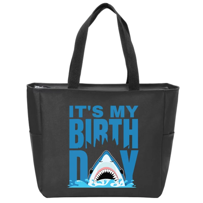 Blue Shark Birthday Shark Bite Its My Birthday Zip Tote Bag