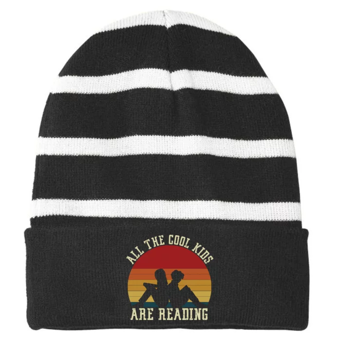 Book Saying all the cool kids are reading Striped Beanie with Solid Band