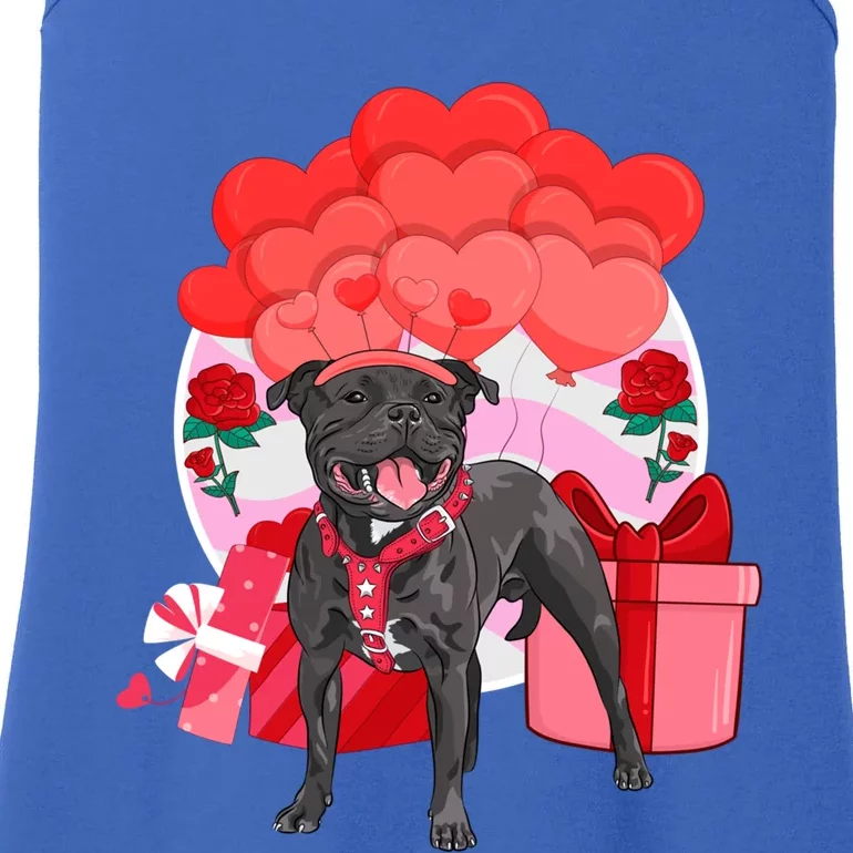 Black Staffordshire Bull Terrier Valentines Day Hearts Gift Ladies Essential Tank